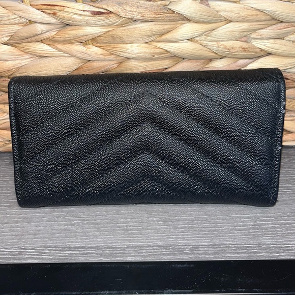 Black & Gold Monogram Flap Chevron Large Envelope Wallet Leather Card Holder - Picture 5 of 9